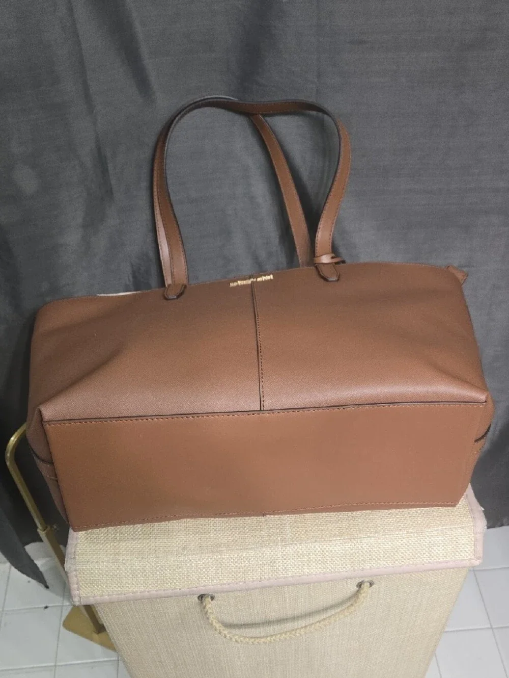 Michael Kors Brown  Leather Medium Zip Top Tote with Gold MK Charm